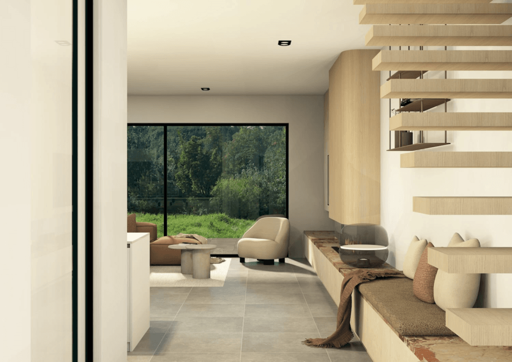 beige interieur met zwevende trap